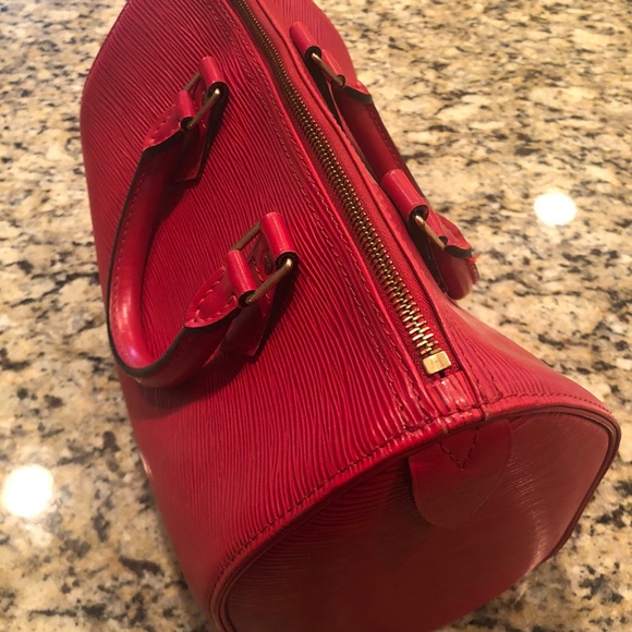 Red Louis Vuitton Speedy 25 Epi Handbag Purse Tote - Picture 8 of 8